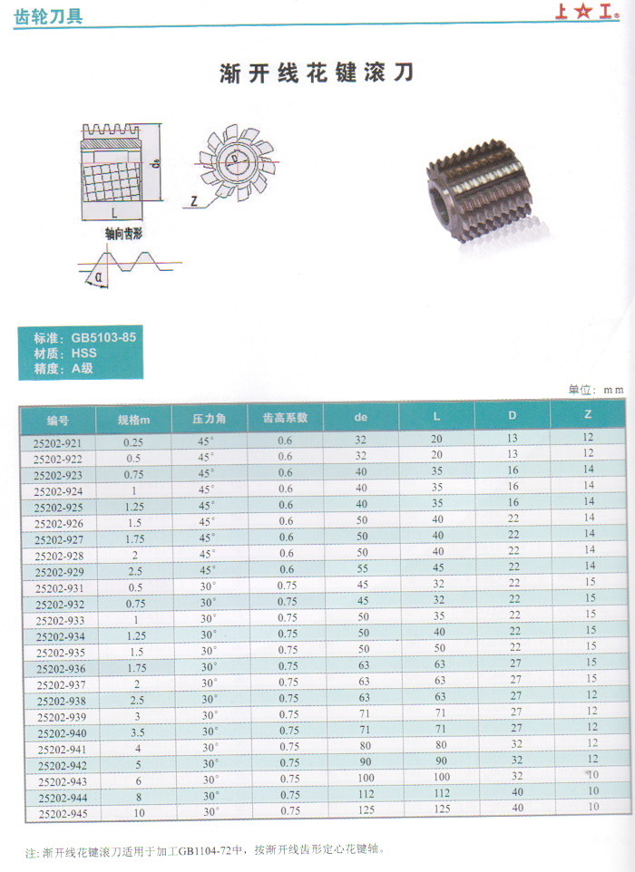 漸開線花鍵滾刀