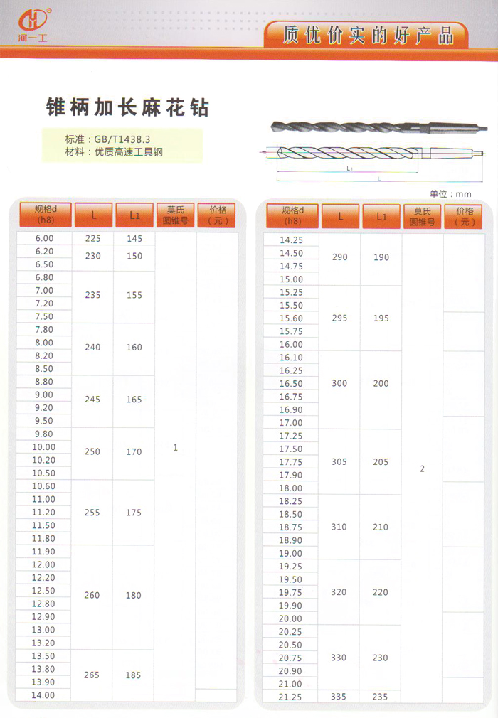 錐柄加長(zhǎng)麻花鉆